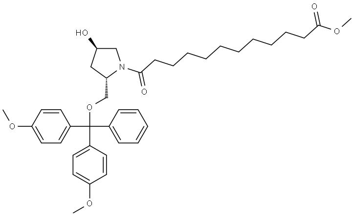 1-Pyrrolidinedodecanoic acid, 2-[[bis(4-methoxyphenyl)phenylmethoxy]methyl]-4-hydroxy-λ-oxo-, methyl ester, (2S,4R)- Structure