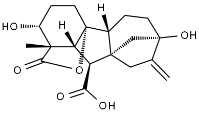 Gibbane-1,10-dicarboxylic acid, 2,4a,7-trihydroxy-1-methyl-8-methylene-, 1,4a-lactone, (1α,2α,4aα,4bβ,10β)- 구조식 이미지