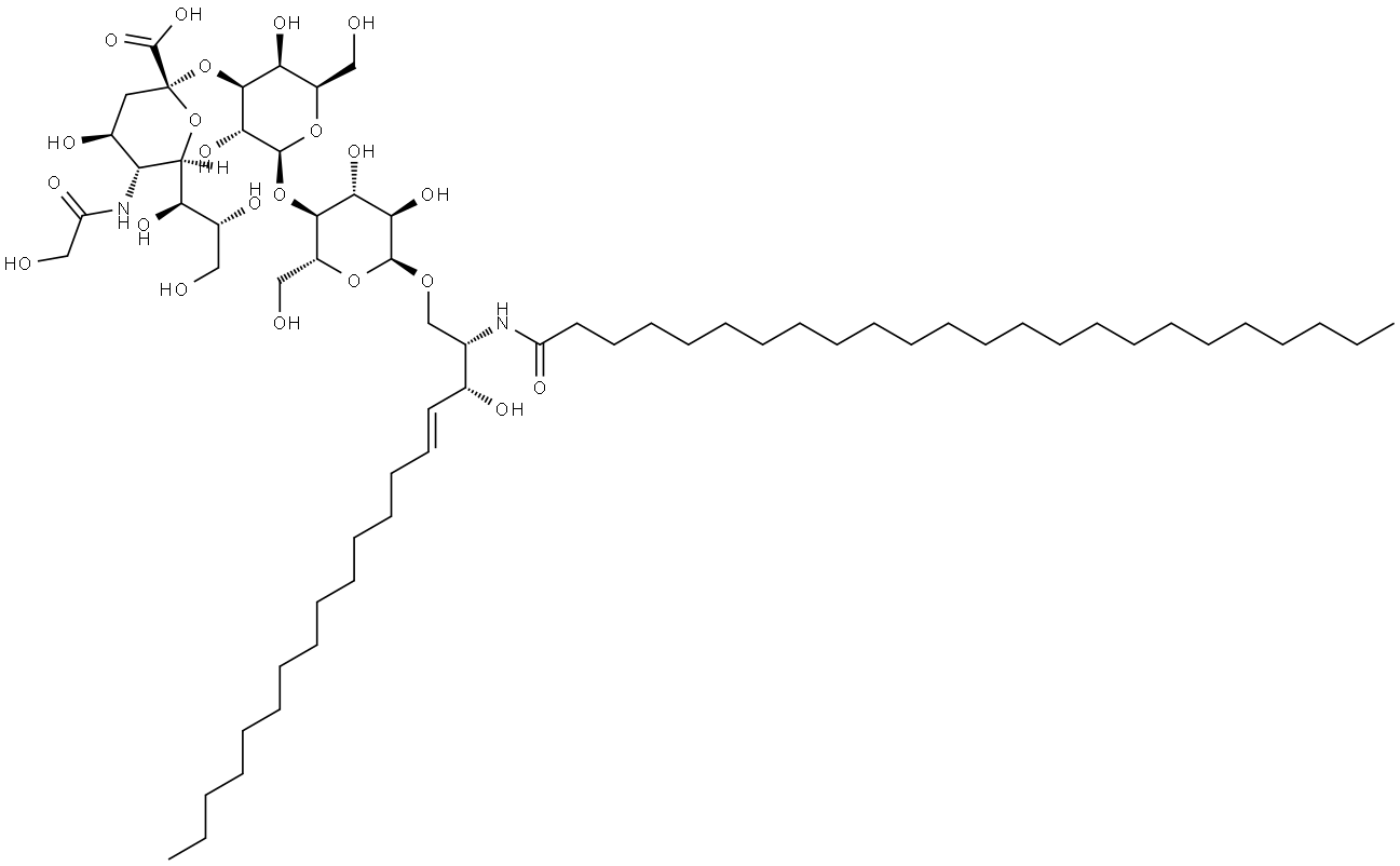 Tetracosanamide, N-[(1S,2R,3E)-2-hydroxy-1-[[[O-[N-(2-hydroxyacetyl)-β-neuraminosyl]-(2→3)-O-β-D-galactopyranosyl-(1→4)-α-D-glucopyranosyl]oxy]methyl]-3-heptadecen-1-yl]- Structure