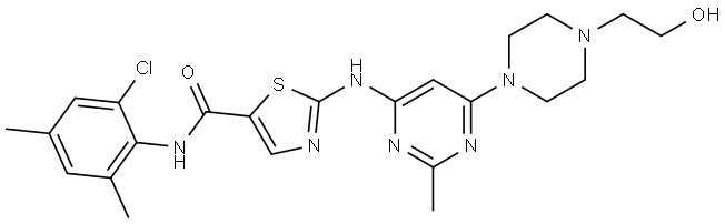 5-Thiazolecarboxamide, N-(2-chloro-4,6-dimethylphenyl)-2-[[6-[4-(2-hydroxyethyl)-1-piperazinyl]-2-methyl-4-pyrimidinyl]amino]- Structure