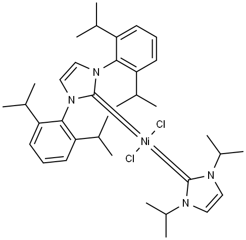 Nickel,[1,3-bis[2,6-bis(1-methylethyl)phenyl]-1,3-dihydro-2H-imidazol-2-ylidene]dichloro[1,3-dihydro-1,3-bis(1-methylethyl)-2H-imidazol-2-ylidene]-, (SP-4-1)- (ACI) Structure