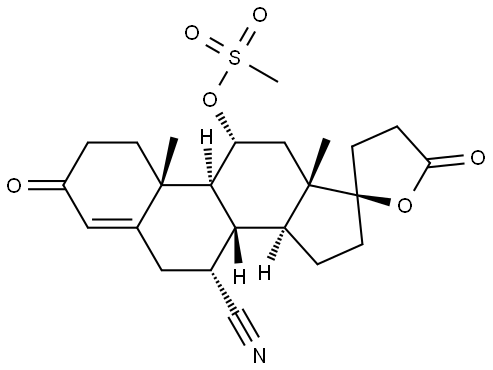 Pregn-4-ene-21-carboxylic acid, 7-cyano-17-hydroxy-11-[(methylsulfonyl)oxy]-3-oxo-, γ-lactone, (7α,11α,17α)- Structure