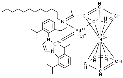 Palladium,[1,3-bis[2,6-bis(1-methylethyl)phenyl]-1,3-dihydro-2H-imidazol-2-ylidene]chloro[2-[1-(dodecylimino-κN)ethyl]ferrocenyl-κC]-, (SP-4-3)- (ACI) Structure