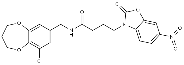 3(2H)-Benzoxazolebutanamide, N-[(9-chloro-3,4-dihydro-2H-1,5-benzodioxepin-7-yl)methyl]-6-nitro-2-oxo- Structure