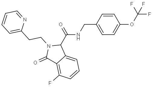 1H-Isoindole-1-carboxamide, 4-fluoro-2,3-dihydro-3-oxo-2-[2-(2-pyridinyl)ethyl]-N-[[4-(trifluoromethoxy)phenyl]methyl]- Structure