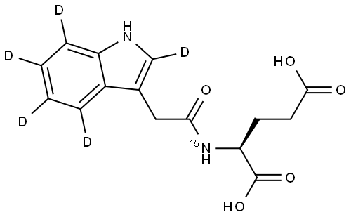 N-[2-(Indol-3-yl-2,4,5,6,7-d5)acetyl]-L-glutamic-15N Acid Structure