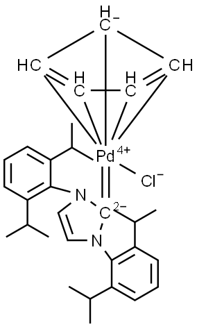 Palladium,[1,3-bis[2,6-bis(1-methylethyl)phenyl]-1,3-dihydro-2H-imidazol-2-ylidene]chloro(η5-2,4-cyclopentadien-1-yl)- (ACI) Structure