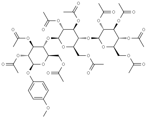 β-D-Glucopyranoside, 4-methoxyphenyl O-2,3,4,6-tetra-O-acetyl-β-D-glucopyranosyl-(1→4)-O-2,3,6-tri-O-acetyl-β-D-glucopyranosyl-(1→4)-, 2,3,6-triacetate Structure