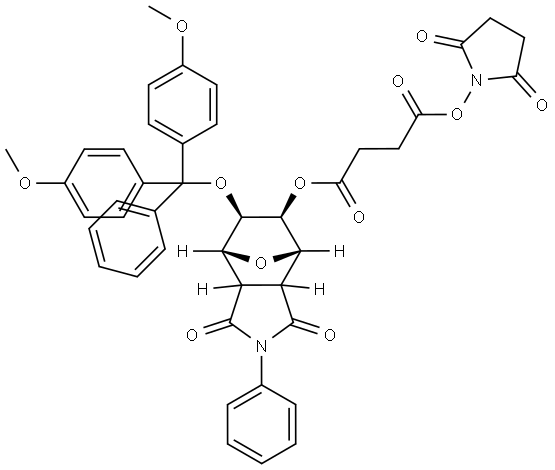 (4S,5S,6R,7R)-6-(bis(4-methoxyphenyl)(phenyl)methoxy)-1,3-dioxo-2-phenyloctahydro-1H-4,7-epoxyisoindol-5-yl (2,5-dioxopyrrolidin-1-yl) succinate Structure