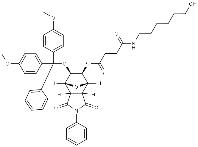 (4S,5S,6R,7R)-6-(bis(4-methoxyphenyl)(phenyl)methoxy)-1,3-dioxo-2-phenyloctahydro-1H-4,7-epoxyisoindol-5-yl 4-((6-hydroxyhexyl)amino)-4-oxobutanoate Structure