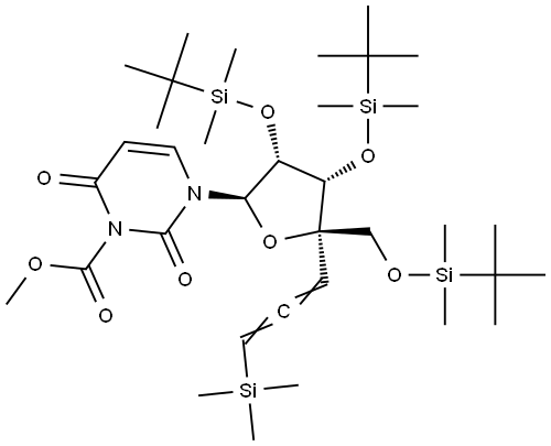 2′,3′,5′-Tris-O-[(1,1-dimethylethyl)dimethylsilyl]-3-(methoxycarbonyl)-4′-C-[3-(trimethylsilyl)-1,2-propadien-1-yl]uridine Structure