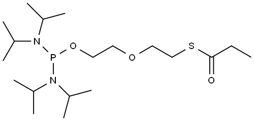 S-(2-(2-((bis(diisopropylamino)phosphino)oxy)ethoxy)ethyl) propanethioate Structure