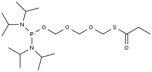 S-(((((bis(diisopropylamino)phosphino)oxy)methoxy)methoxy)methyl) propanethioate Structure