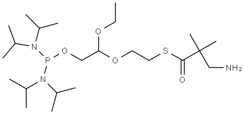 S-(2-(2-((bis(diisopropylamino)phosphino)oxy)-1-ethoxyethoxy)ethyl) 3-amino-2,2-dimethylpropanethioate Structure