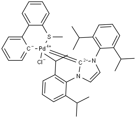 Palladium,[1,3-bis[2,6-bis(1-methylethyl)phenyl]-1,3-dihydro-2H-imidazol-2-ylidene]chloro[2′-(methylthio-κS)[1,1′-biphenyl]-2-yl-κC]-, (SP-4-4)- (ACI) Structure