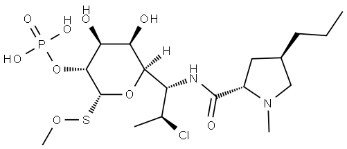 L-threo-α-D-galacto-Octopyranose, 7-chloro-6,7,8-trideoxy-1-S-methoxy-6-[[[(2S,4R)-1-methyl-4-propyl-2-pyrrolidinyl]carbonyl]amino]-1-thio-, 2-(dihydrogen phosphate) Structure