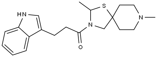 1-Propanone, 1-(2,8-dimethyl-1-thia-3,8-diazaspiro[4.5]dec-3-yl)-3-(1H-indol-3-yl)-, (-)- Structure