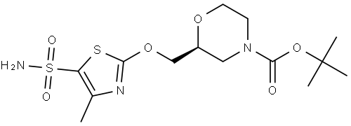 4-Morpholinecarboxylic acid, 2-[[[5-(aminosulfonyl)-4-methyl-2-thiazolyl]oxy]methyl]-, 1,1-dimethylethyl ester, (2S)- Structure