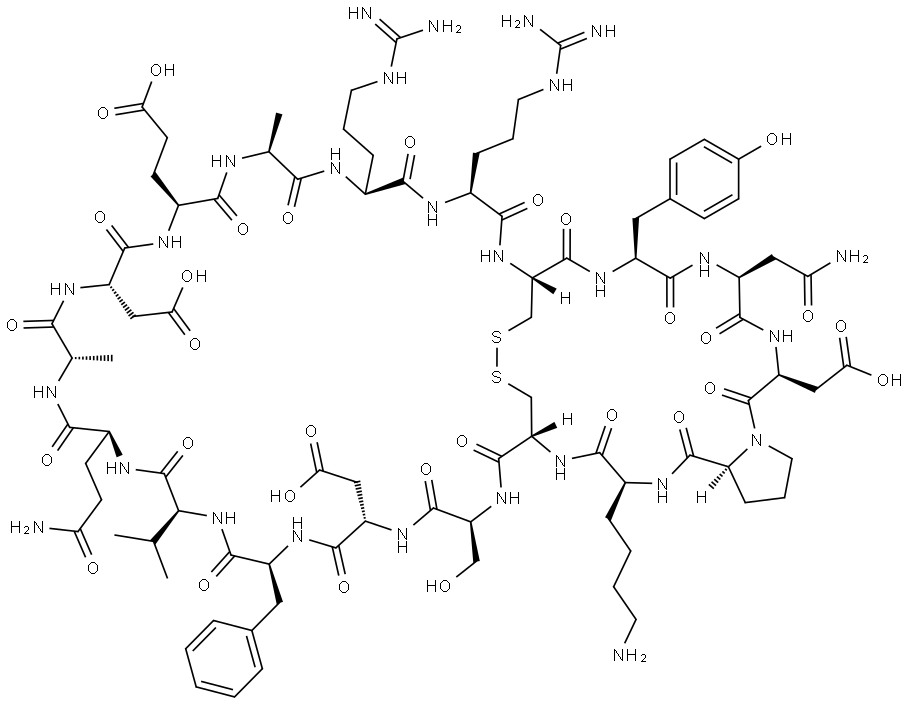 Cyclo(L-alanyl-L-arginyl-L-arginyl-L-cysteinyl-L-tyrosyl-L-asparaginyl-L-α-aspartyl-L-prolyl-L-lysyl-L-cysteinyl-L-seryl-L-α-aspartyl-L-phenylalanyl-L-valyl-L-glutaminyl-L-alanyl-L-α-aspartyl-L-α-glutamyl), cyclic (4→10)-disulfide Structure