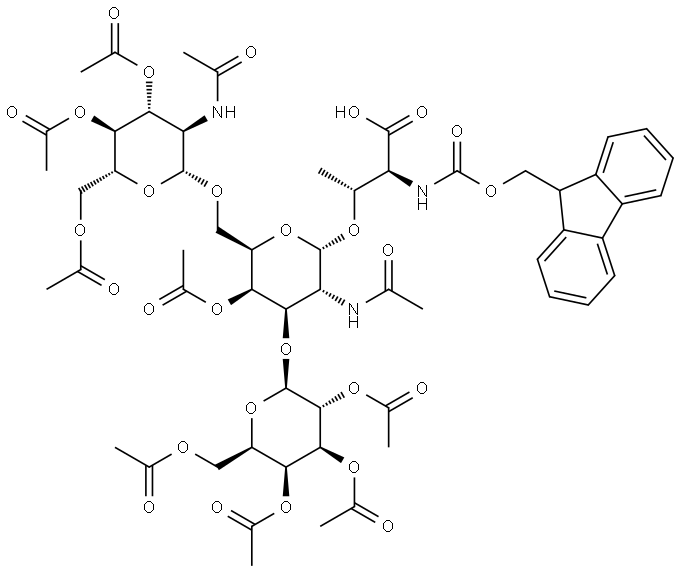 (2S,3R)-2-((((9H-fluoren-9-yl)Methoxy)carbonyl)aMino)-3-(((2S,3R,4R,5R,6R)-3-acetaMido-6-((((2R,3R,4R,5S,6R)-3-acetaMido-4,5-diacetoxy-6-(acetoxyMethyl)tetrahydro-2H-pyran-2-yl)oxy)Methyl)-5-acetoxy-4-(((2R,3R,4S,5S,6R)-3,4,5-triacetoxy-6-(acetoxyMethyl)t Structure