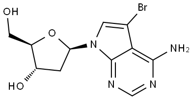 5-Bromo-7-(2-deoxy-β-D-erythro-pentofuranosyl)-7H-pyrrolo[2,3-d]pyrimidin-4-amine 구조식 이미지