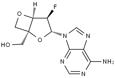 9H-Purin-6-amine, 9-[3,5-anhydro-2-deoxy-2-fluoro-4-C-(hydroxymethyl)-α-L-lyxofuranosyl]- Structure