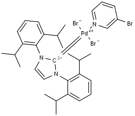 Palladium,[1,3-bis[2,6-bis(1-methylethyl)phenyl]-1,3-dihydro-2H-imidazol-2-ylidene]dibromo(3-bromopyridine-κN)-, (SP-4-1)- (ACI) Structure