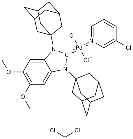 Palladium,dichloro(3-chloropyridine-κN)[1,3-dihydro-5,6-dimethoxy-1,3-bis(tricyclo[3.3.1.13,7]dec-1-yl)-2H-benzimidazol-2-ylidene]-, (SP-4-1)-, compd. with dichloromethane (1:1) (ACI) Structure