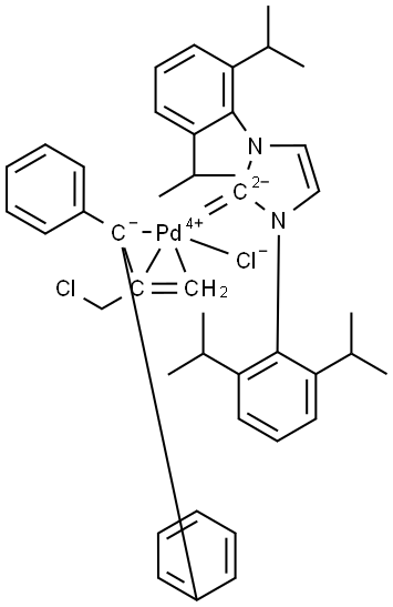 Palladium,[1,3-bis[2,6-bis(1-methylethyl)phenyl]-1,3-dihydro-2H-imidazol-2-ylidene]chloro[(1,2,3-η)-2-(chloromethyl)-1,1-diphenyl-2-propen-1-yl]-, stereoisomer (ACI) Structure