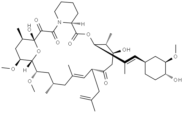 15,19-Epoxy-3H-pyrido[2,1-c][1,4]oxaazacyclotricosine-1,7,20,21(4H,23H)-tetrone, 5,6,8,11,12,13,14,15,16,17,18,19,24,25,26,26a-hexadecahydro-5,19-dihydroxy-3-[(1E)-2-[(1R,3R,4R)-4-hydroxy-3-methoxycyclohexyl]-1-methylethenyl]-14,16-dimethoxy-4,10,12,18-tetramethyl-8-(2-methyl-2-propen-1-yl)-, (3S,4R,5S,8R,9E,12S,14S,15R,16S,18R,19R,26aS)- Structure