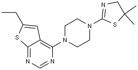 4-(4-(5,5-dimethyl-4,5-dihydrothiazol-2-yl)piperazin-1-yl)-6-ethylthieno[2,3-d]pyrimidine Structure