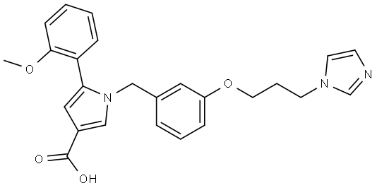 1-(3-(3-(1H-imidazol-1-yl)propoxy)benzyl)-5-(2-methoxyphenyl)-1H-pyrrole-3-carboxylic acid Structure