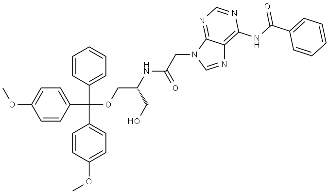 N-(9-({[(2R)-1-(bis(4-methoxyphenyl)(phenyl)methoxy)-3-hydroxypropan-2-yl]carbamoyl}methyl)-9H-purin-6-yl)benzamide Structure