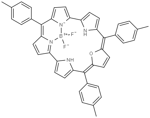 Boron, difluoro[6,?15,?20-?tris(4-?methylphenyl)?-?25-?oxa-?24,?26,?27,?28-?tetraazahexacyclo[19?.2.1.12,?5.17,?10.111,?14.116,?19]?octacosa-?1,?3,?5(28)?,?6,?8,?10,?12,?14,?16,?18,?20,?22-?dodecaenato-?κN27,?κN28]?-?, (T-?4)?- Structure