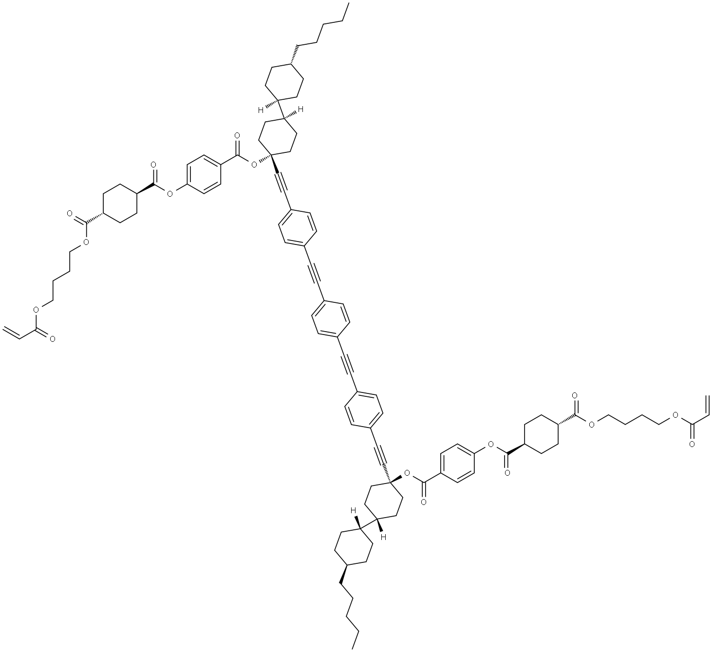 1,4-Cyclohexanedicarboxylic acid, 1,1'-[1,4-phenylenebis[2,1-ethynediyl-4,1-phenylene-2,1-ethynediyl[(trans,trans)-4'-pentyl[1,1'-bicyclohexyl]-4-ylidene]oxycarbonyl-4,1-phenylene]] 4,4'-bis[4-[(1-oxo-2-propen-1-yl)oxy]butyl] ester, (trans,trans)- Structure