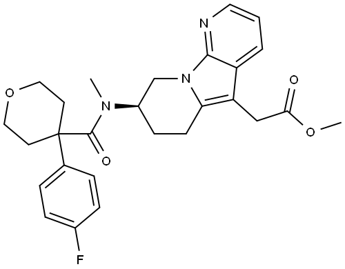 methyl (R)-2-(8-(4-(4-fluorophenyl)-N-methyltetrahydro-2H-pyran-4-carboxamido)-6,7,8,9-tetrahydropyrido[3,2-b]indolizin-5-yl)acetate Structure