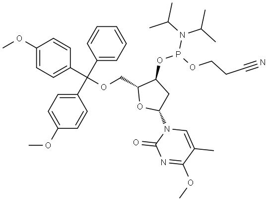 5'-Dimethoxytrityl-O4-methyl-2'-deoxyThymidine, 3'-[(2-cyanoethyl)-(N,N-diisopropyl)]-phosphoramidite Structure