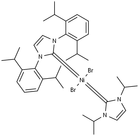 Nickel,[1,3-bis[2,6-bis(1-methylethyl)phenyl]-1,3-dihydro-2H-imidazol-2-ylidene]dibromo[1,3-dihydro-1,3-bis(1-methylethyl)-2H-imidazol-2-ylidene]-, (SP-4-1)- (ACI) Structure