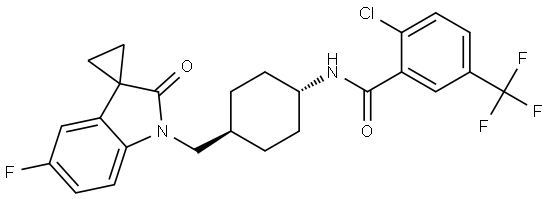 Benzamide, 2-chloro-N-[trans-4-[(5′-fluoro-2′-oxospiro[cyclopropane-1,3′-[3H]indol]-1′(2′H)-yl)methyl]cyclohexyl]-5-(trifluoromethyl)- Structure