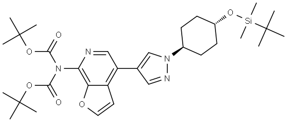 Imidodicarbonic acid, 2-[4-[1-[trans-4-[[(1,1-dimethylethyl)dimethylsilyl]oxy]cyclohexyl]-1H-pyrazol-4-yl]furo[2,3-c]pyridin-7-yl]-, 1,3-bis(1,1-dimethylethyl) ester Structure