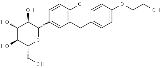 D-Glucitol, 1,5-anhydro-1-C-[4-chloro-3-[[4-(2-hydroxyethoxy)phenyl]methyl]phenyl]-, (1S)- Structure