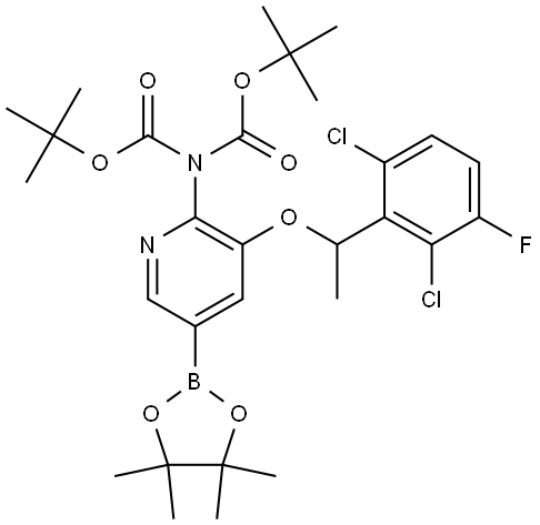 Imidodicarbonic acid, 2-[3-[1-(2,6-dichloro-3-fluorophenyl)ethoxy]-5-(4,4,5,5-tetramethyl-1,3,2-dioxaborolan-2-yl)-2-pyridinyl]-, 1,3-bis(1,1-dimethylethyl) ester Structure