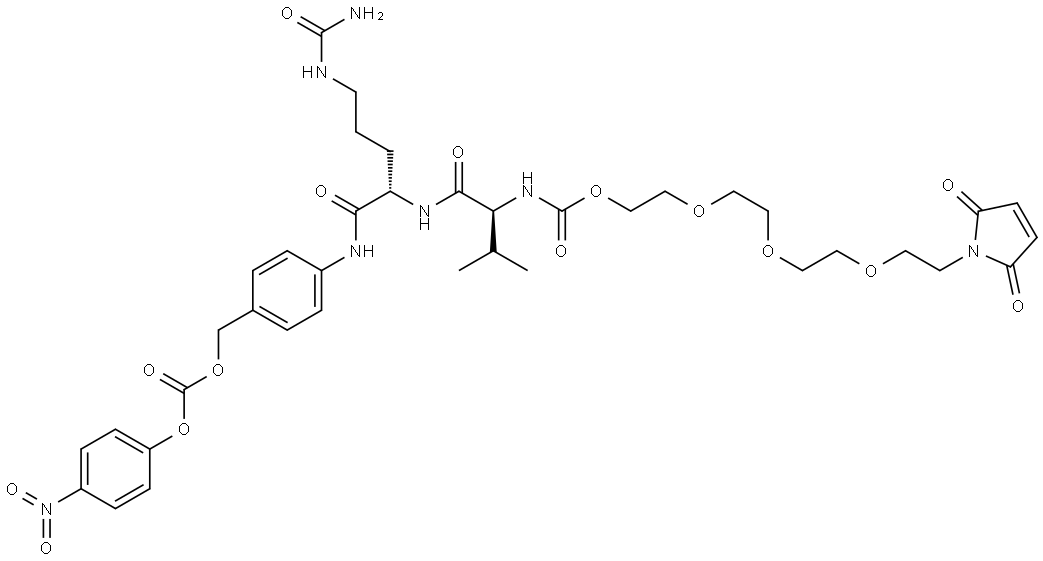 L-Ornithinamide, N-[13-(2,5-dihydro-2,5-dioxo-1H-pyrrol-1-yl)-1-oxo-2,5,8,11-tetraoxatridec-1-yl]-L-valyl-N5-(aminocarbonyl)-N-[4-[[[(4-nitrophenoxy)carbonyl]oxy]methyl]phenyl]- Structure