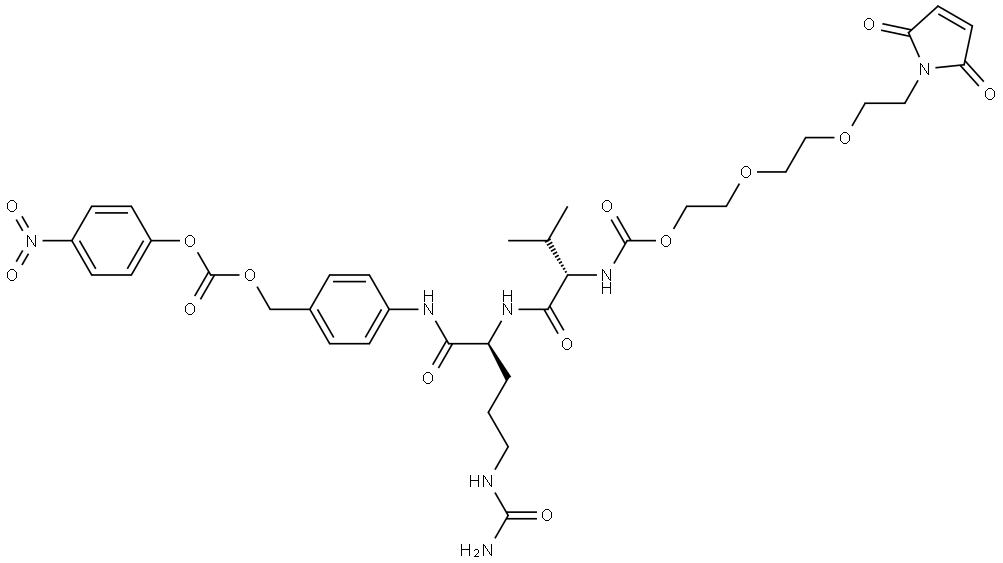 L-Ornithinamide, N-[[2-[2-[2-(2,5-dihydro-2,5-dioxo-1H-pyrrol-1-yl)ethoxy]ethoxy]ethoxy]carbonyl]-L-valyl-N5-(aminocarbonyl)-N-[4-[[[(4-nitrophenoxy)carbonyl]oxy]methyl]phenyl]- Structure