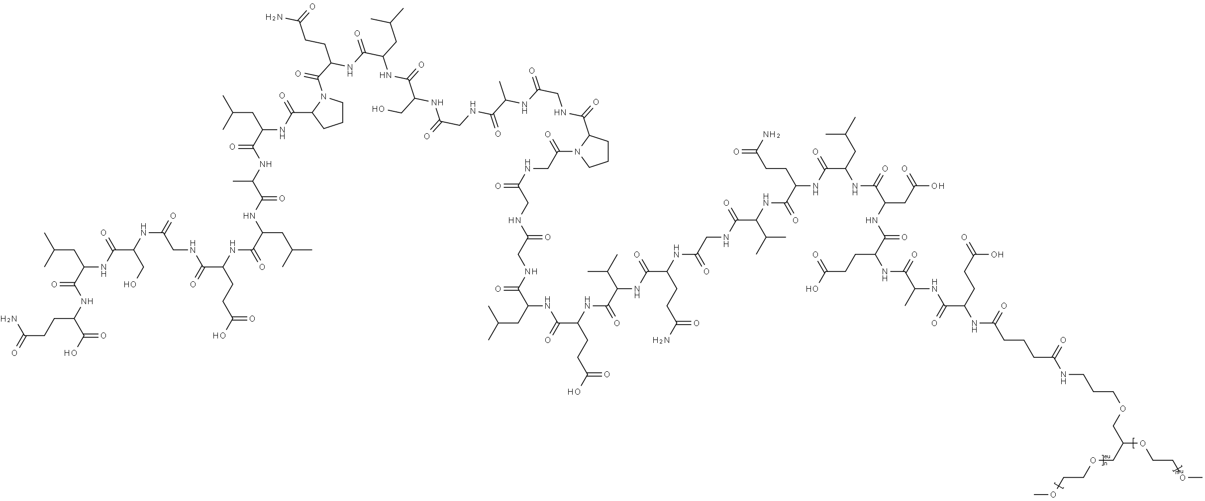 Poly(oxy-1,2-ethanediyl), α-hydro-ω-methoxy-, 12,13-diether with N-[5-[[3-(2,3-dihydroxypropoxy)propyl]amino]-1,5-dioxopentyl]-L-α-glutamyl-L-alanyl-L-α-glutamyl-L-α-aspartyl-L-leucyl-L-glutaminyl-L-valylglycyl-L-glutaminyl-L-valyl-L-α-glutamyl-L-leucylglycylglycylglycyl-L-prolylglycyl-L-alanylglycyl-L-seryl-L-leucyl-L-glutaminyl-L-prolyl-L-leucyl-L-alanyl-L-leucyl-L-α-glutamylglycyl-L-seryl-L-leucyl-L-glutamine Structure