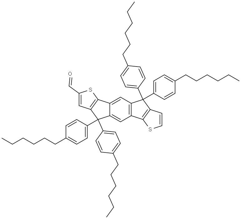 s-Indaceno[1,2-b:5,6-b']dithiophene-2-carboxaldehyde, 4,4,9,9-tetrakis(4-hexylphenyl)-4,9-dihydro- Structure