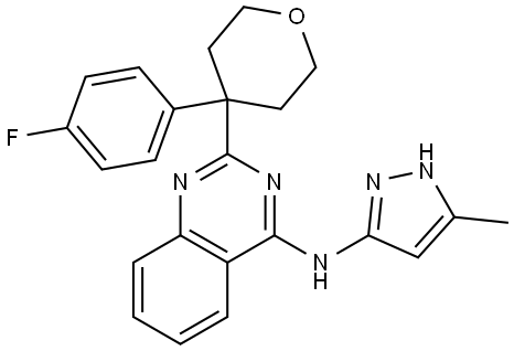 2-(4-(4-fluorophenyl)tetrahydro-2H-pyran-4-yl)-N-(5-methyl-1H-pyrazol-3-yl)quinazolin-4-amine Structure