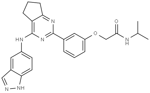 2-(3-(4-((1H-indazol-5-yl)amino)-6,7-dihydro-5H-cyclopenta[d]pyrimidin-2-yl)phenoxy)-N-isopropylacetamide Structure