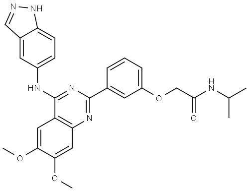 2-(3-(4-((1H-indazol-5-yl)amino)-6,7-dimethoxyquinazolin-2-yl)phenoxy)-N-isopropylacetamide Structure