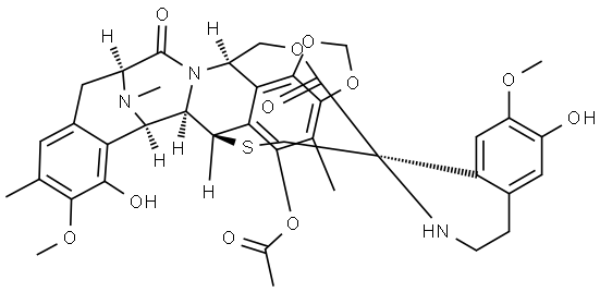 Spiro[6,16-(epithiopropanoxymethano)-7,13-imino-14H-1,3-dioxolo[7,8]isoquino[3,2-b][3]benzazocine-20,1'(2'H)-isoquinoline]-14,19-dione, 5-(acetyloxy)-3',4',6,6a,7,12,13,16-octahydro-6',8-dihydroxy-7',9-dimethoxy-4,10,23-trimethyl-, (1'R,6R,6aR,7R,13S,16R)- Structure